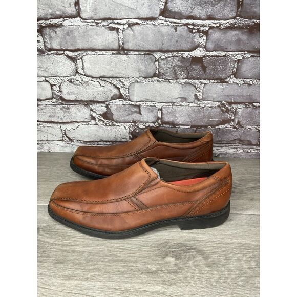 Rockport Trustech Brown Leather Slip On Casual Bicycle Toe Loafers Men Sz 10.5M - Picture 1 of 16